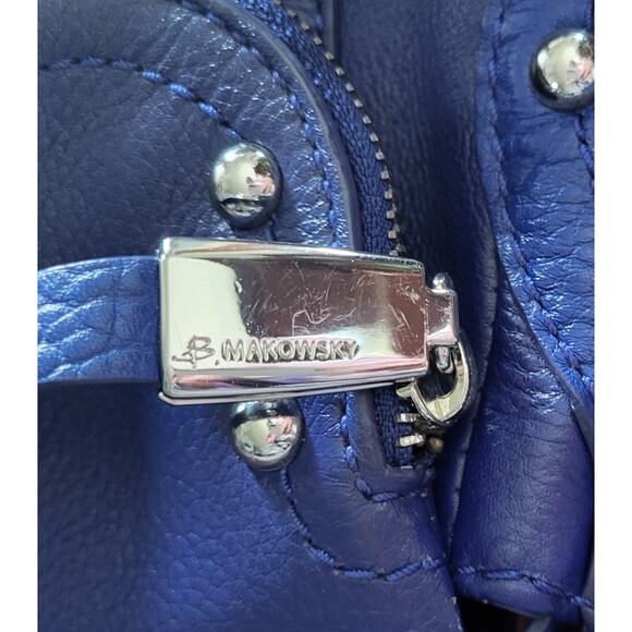 B. Makowsky Leather Bag Purse Blue Cross Body Shoulder Strap Silver Studs - Picture 8 of 16